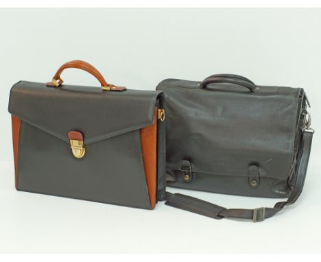 BREE and OTTINO leather briefcases. BREE black leather briefcase with leather handle and shoulder handle, with four compartme