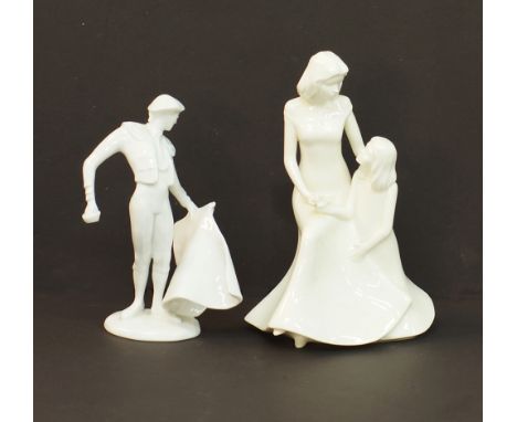 A Royal Worcester white porcelain figure of a mother and child, H21cm together with a Rosenthal white porcelain figure of a m