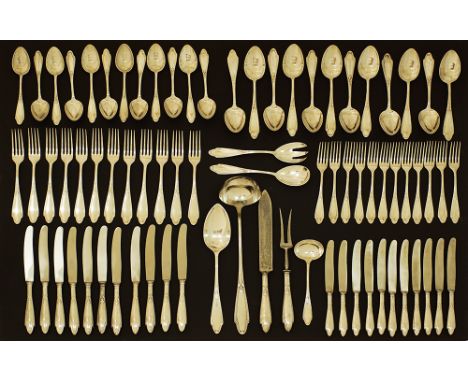 An Art Nouveau silver plated cutlery set for twelve, marked 'ARGENTOR 90' and initials 'AW', probably by Argentor Werke - Wie