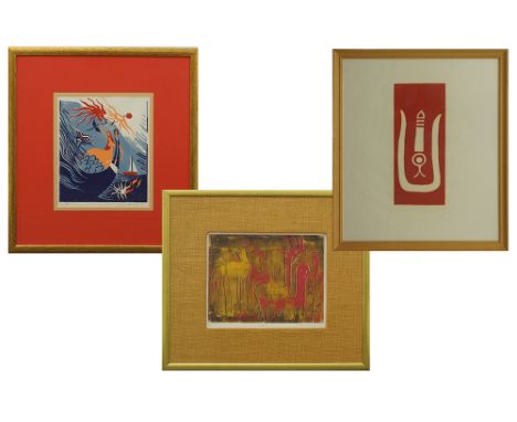 Three prints comprising a lithograph by Hermann Franz Blauth (German active in Greece 1939-2012) numbered 35/42 IMP, 27x22cm,