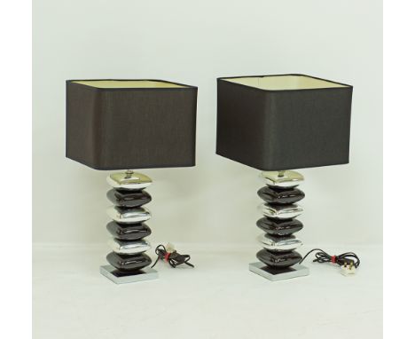 A pair of ceramic table lamps with black square shades, H65cm, modern. (2)Provenance: From the Estate of Alecos & Noni Markid