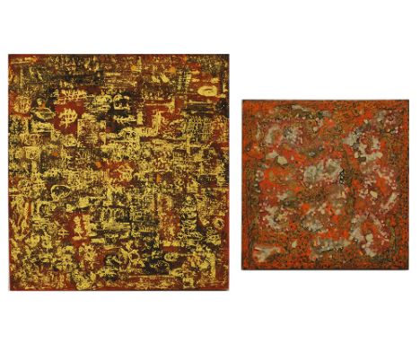 Vivian Guthrie wax and glass composition on board 51x51cm and wax and other media with gold on board 72x66cm dtd 1970 (2)Prov