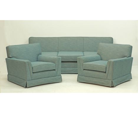 A Pambos Savvides set of sofas comprising a three seater sofa W217cm, D95cm, H75cm and two armchairs W83cm, upholstered in li