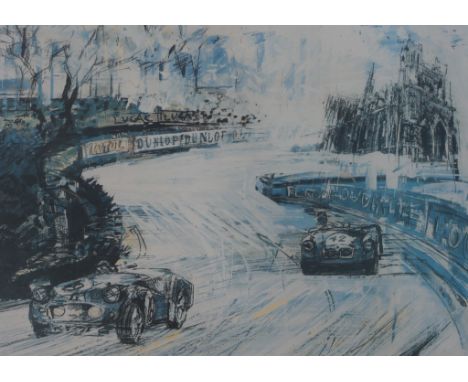 20th century, Le Mans 1956 a limited edition pencil signed coloured print, framed. H.51 W.70cm 