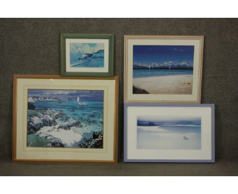 Four framed and glazed prints of coastal scenes. A signed print of Kingsdown II by Clive Metcalfe, a print of a oil by Howard