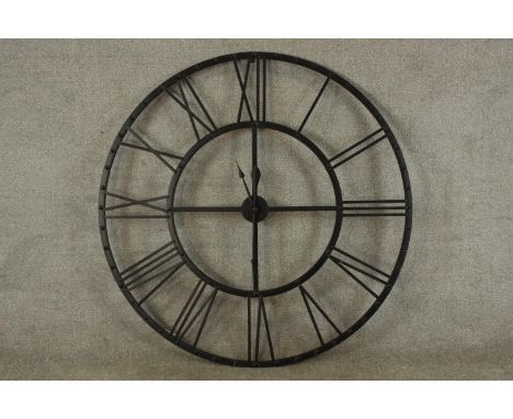 A contemporary painted metal giant novelty watch/clock face battery operated clock, with Roman numerals and applied hands. Di