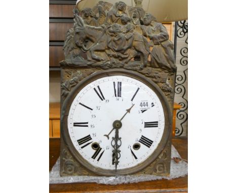 A French striking Grandfather clock movement with white enamel dial and brass frame 