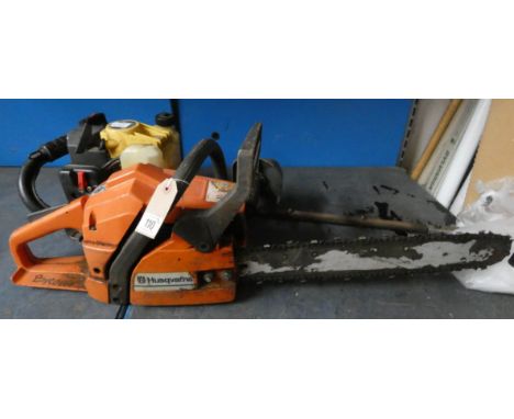 Husqvarna petrol engine chainsaw and a petrol engine hedge trimmer - as found