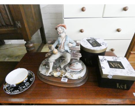 Capo di Monte tramp on a branch ornament, V&amp;A mug, teapot, cup and saucer etc 