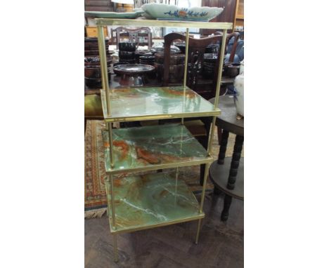 A pair of faux marble brass framed lamp or two tier end tables 