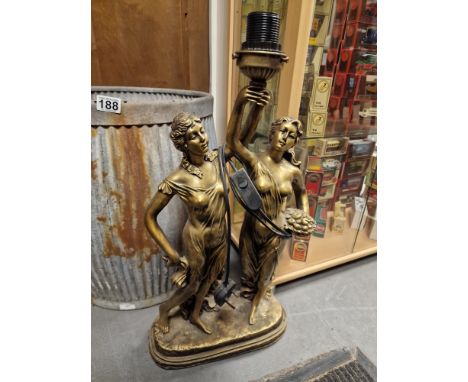 Large Twin Figural Gilded Hall Lamp