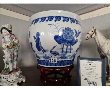 Large Blue &amp; White Vintage Chinese Planter &amp; Stand