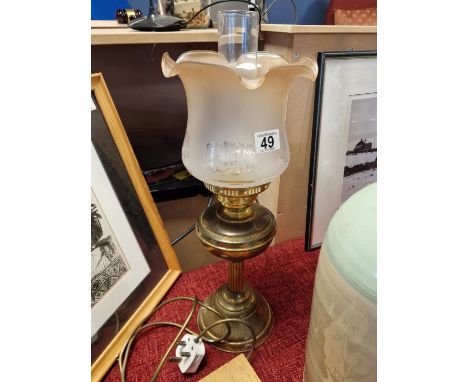 Converted Vintage Oil Lamp &amp; Shade - 52cm high