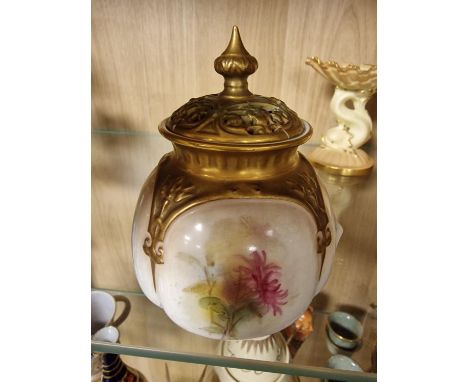 Antique Gilded Floral Royal Worcester Jar Marked 1899+H175 to base - repair to lid