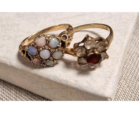 9ct Gold Dress Rings inc Opal &amp; Garnet Examples, Sizes J &amp; H - 3.5g total 