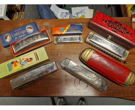 Collection of 5 Boxed Harmonica Musical Instruments, inc Hohner Lieblinge, Super Chromonica, Chromoica 2, Song Band Vamper &a