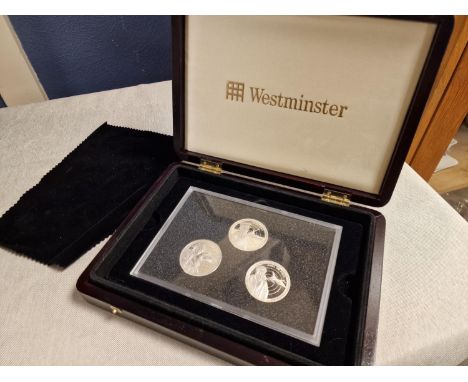 Cased Trio of Westminster Collection Silver Royal Navy/Army/RAF Coins