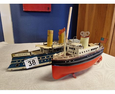 1930s Fleischmann Tinplate Clockwork Single Funnel Ocean Liner, in good working order - L 21cm, + a 1920s Greppert &amp; Kelc