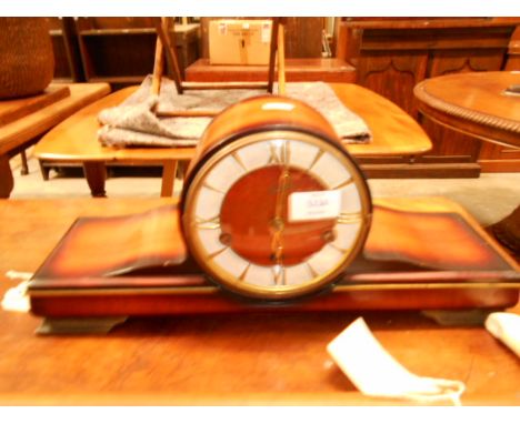 A 20th C Schatz & Sohne of Germany mahogany cased chiming mantle clock the circular enamel dial with brass Roman numerals, ra