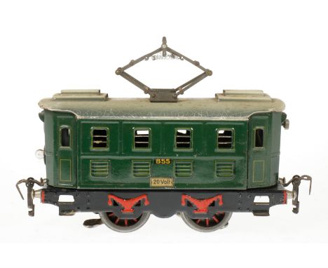 Kraus B E-Lok Nr. 855, Spur 0, elektr., CL, 1 el. bel. Stirnlampe, bewegl. Pantograph, Dach Alterungs- und Gebrauchsspuren, s
