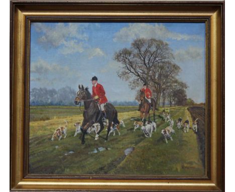 Reginald L (Llewellyn) Harvey (1888-1973)Hunting sceneOil on canvasSigned33.5cm x 39cm 