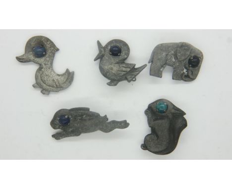 Five WWII German Winterhilf fund-raising animal badges. UK P&amp;P Group 0 (£6+VAT for the first lot and £1+VAT for subsequen