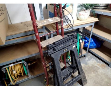 Pair of folding step ladders and pair of Stanley trestles. Not available for in-house P&amp;P 