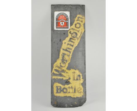 Brewery Advertising: Early 20th Century slate and enamel sign, "Worthington in Bottle", enamel plaque "Worthington's India Pa