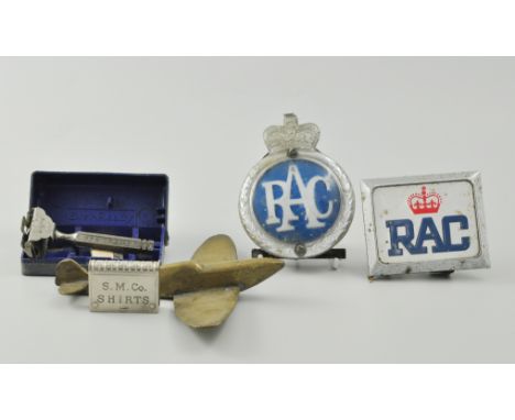 Taylor's 1000 razor, in original box, pocket warmers, vesta cases, RAC badges, tuning fork, aeroplane, etc.