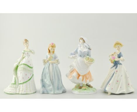 Royal Worcester Old Country Ways figure, Rosie Picking Apples, 23cm and three other Royal Worcester figures, Sweet Ann, Belle