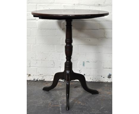 Victorian mahogany tripod table, circular fixed top on a turned and ring column, splayed legs, top diameter 66cm, height 72cm
