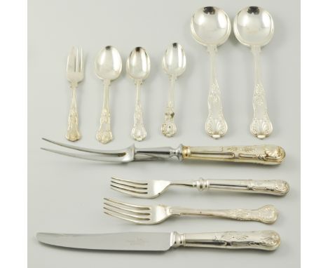 An eight place setting of Kings pattern cutlery, by Walker & Hall, circa 1950, approximately 73 pieces.