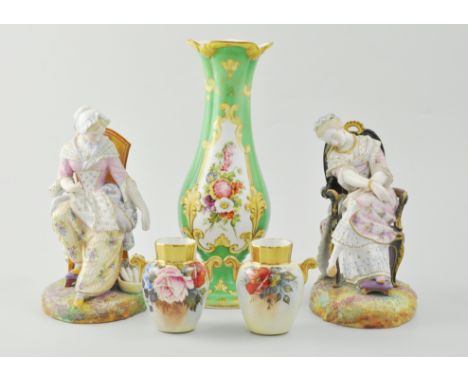 Pair of Continental porcelain figures, young ladies each seated in a chair, applied blue mark, VB, height 18cm, (a.f), a Coal