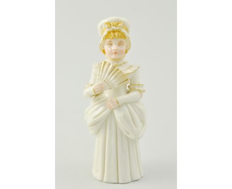 Royal Worcester Extinguisher, 'Town Girl', modelled with a young lady holding a fan, circa 1880s, 13cm.