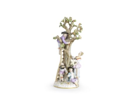 A Meissen group of apple pickers, second half 19th centuryAfter the model by J.J. Kaendler, depicting a boy on a ladder again