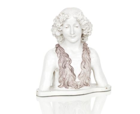 A Cantigalli maiolica bust of David in the manner of Della Robbiacirca 1880Depicted with curly hair and a purple fleece,  38c