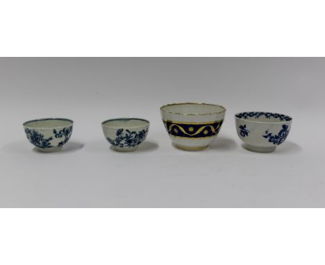 A collection of Worcester porcelain18th centuryComprising a basket printed in blue with the pine cone pattern, two blue and w
