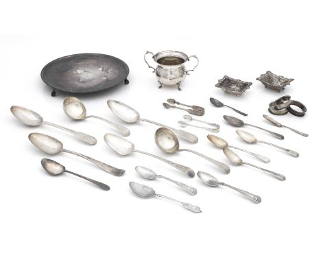 A silver waiter, also a small collection of silver tableware and flatwareby James Dixon &amp; Sons Ltd, Sheffield, 1973 and v