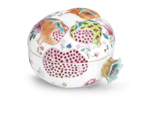 A famille rose 'pomegranate' tureen and coverCirca 1780The vessel formed as a pomegranate and painted with floral sprigs, the