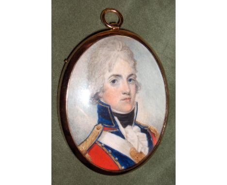 Manner of Manner of Henry Jacob Burch, junior, circa 1790An Officer, wearing red coatee with blue collar and facings trimmed 