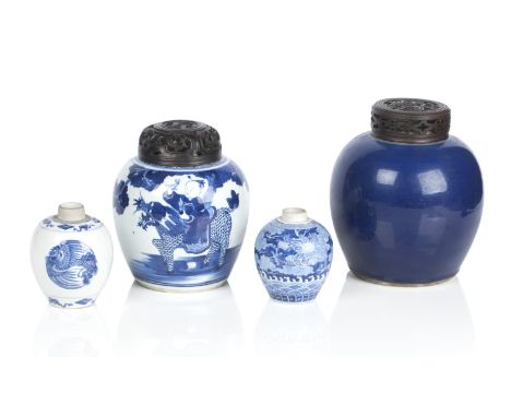 A powder blue ginger jar and a blue and white ginger jarthe first 18th century, the second 19th centuryThe second painted wit