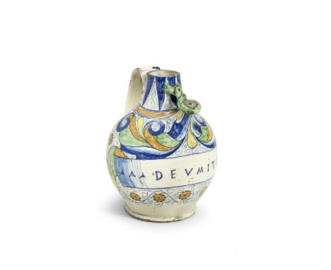 A Maiolica Wet Drug Jar, Early 20th CenturyIn Deruta or Montelupo style, the apothecary label reading DEVMITERA surrounded by