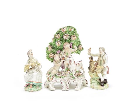 A pair of Derby figures and a Samson figure group, late 18th and 19th centuryComprising a pair of figures of a gentleman and 