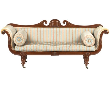 A 19th century style mahogany framed double ended sofa, in the Greco-revival taste20th centuryThe back centered with carved s