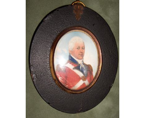 Frederick Buck (Irish, 1771-circa 1840)An Officer, called Michael Taylor, wearing scarlet coatee with gold epaulettes, blue f