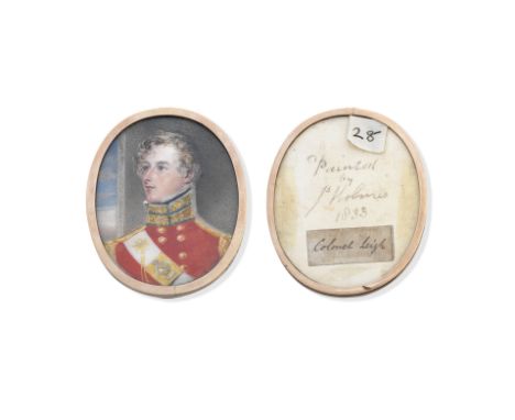 James Holmes (British, 1777-1860)An Office, called Colonel Leigh, wearing scarlet coatee with gold buttons and epaulettes, hi
