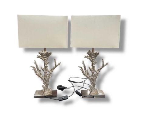 A pair of Heathfield Lighting table lamps modelled as silvered coral, 56cm high including shades