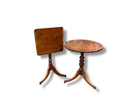 Two 19th century mahogany tripod tables, one with rectangular tilt top, 73 x 48 x 45cm the other with a circular top, 72.5 x 
