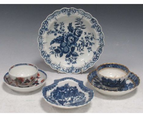 A Worcester blue and white dish decorated with the cormorant pattern, a Worcester blue and white plate decorated with the pin