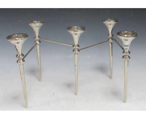A Scandinavian articulated modular chrome candelabra23cm high